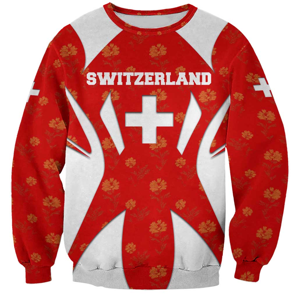 Switzerland Flag Sweatshirt with Floral Pattern Red and White Sportswear - Wonder Print Shop