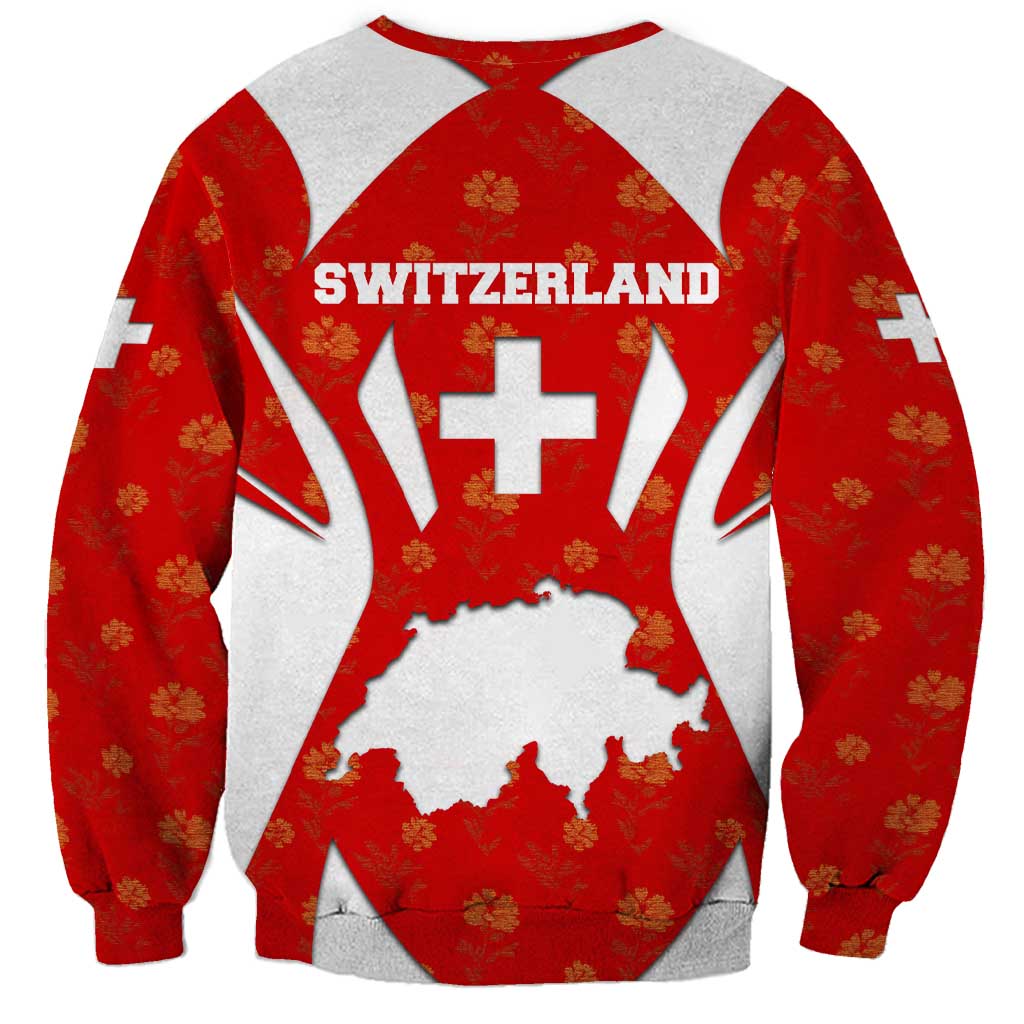 Switzerland Flag Sweatshirt with Floral Pattern Red and White Sportswear - Wonder Print Shop