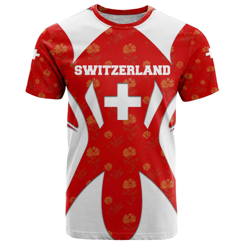 Switzerland Flag T Shirt with Floral Pattern Red and White Sportswear - Wonder Print Shop