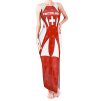 Switzerland Flag Tank Maxi Dress with Floral Pattern Red and White Sportswear - Wonder Print Shop