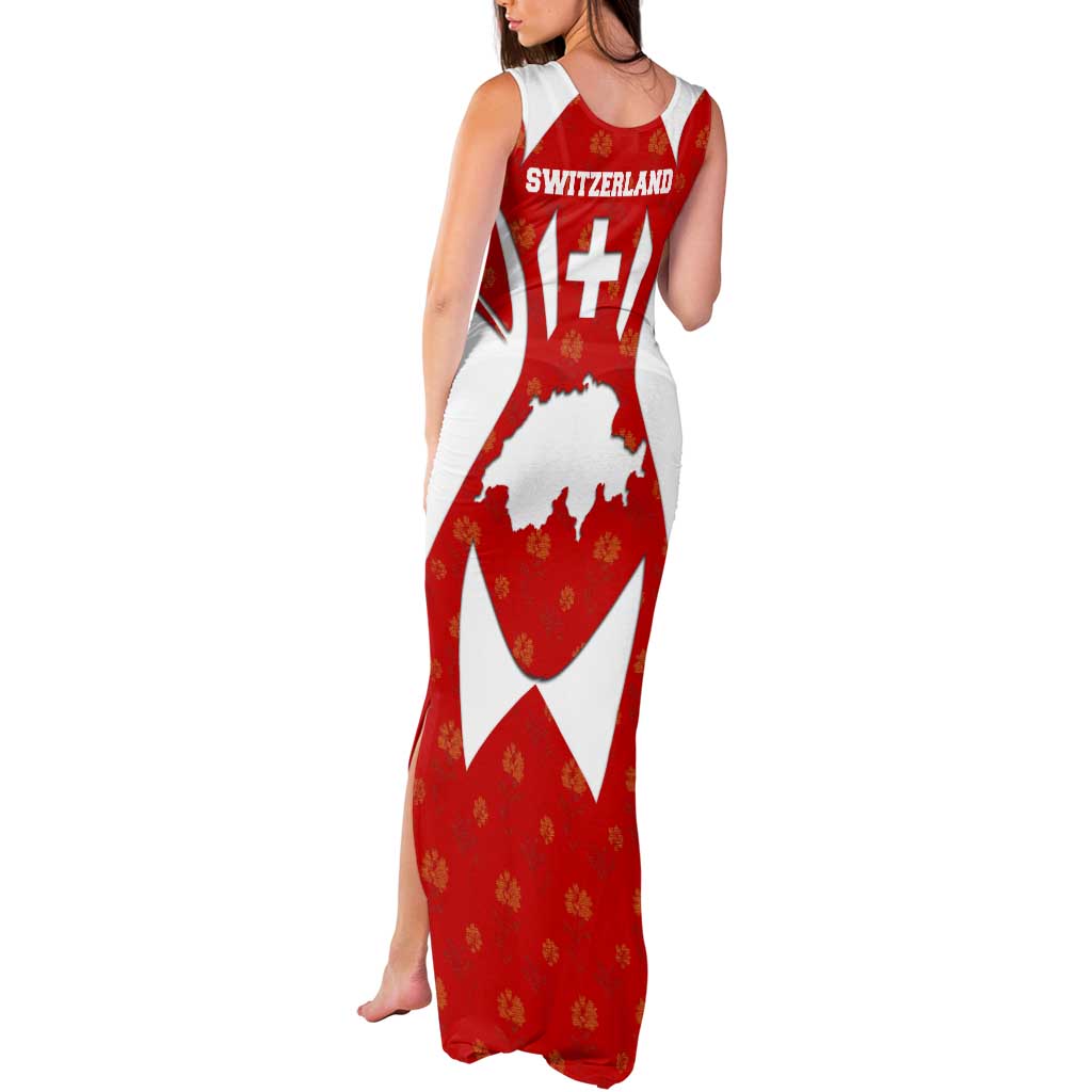 Switzerland Flag Tank Maxi Dress with Floral Pattern Red and White Sportswear - Wonder Print Shop