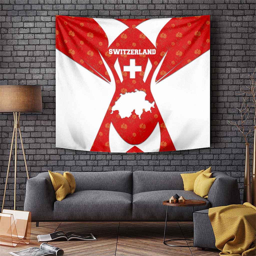 Switzerland Flag Tapestry with Floral Pattern Red and White Sportswear - Wonder Print Shop