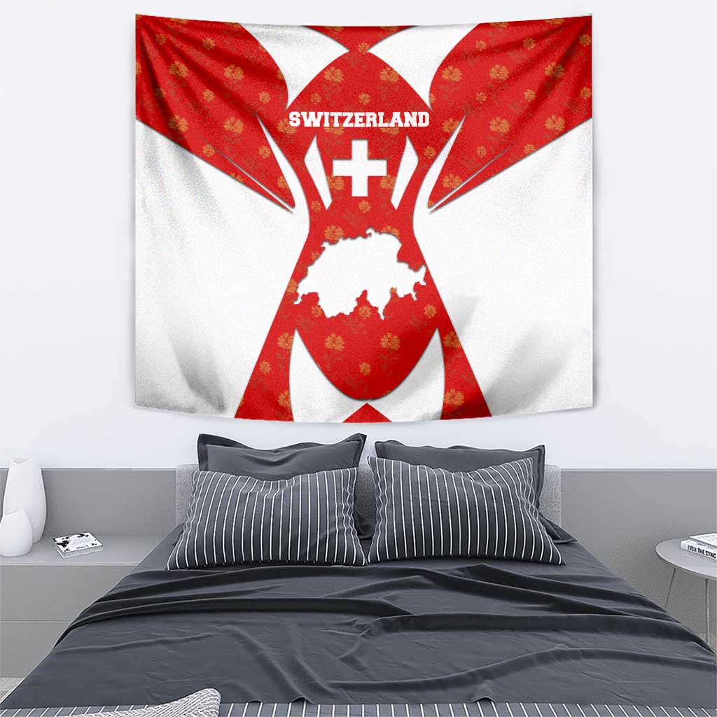 Switzerland Flag Tapestry with Floral Pattern Red and White Sportswear - Wonder Print Shop