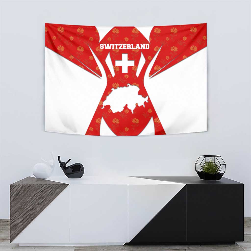 Switzerland Flag Tapestry with Floral Pattern Red and White Sportswear - Wonder Print Shop