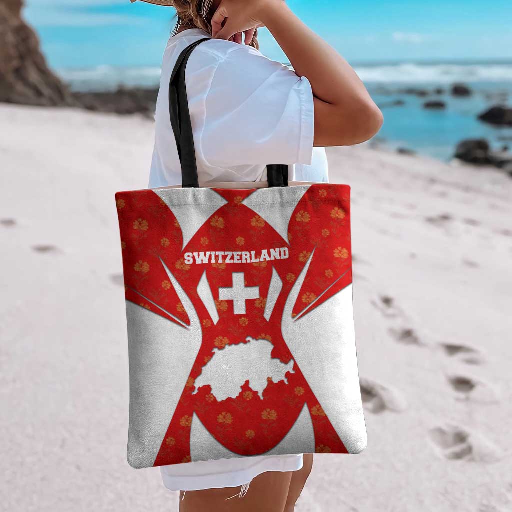 Switzerland Flag Tote Bag with Floral Pattern Red and White Sportswear - Wonder Print Shop