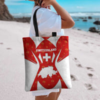 Switzerland Flag Tote Bag with Floral Pattern Red and White Sportswear - Wonder Print Shop