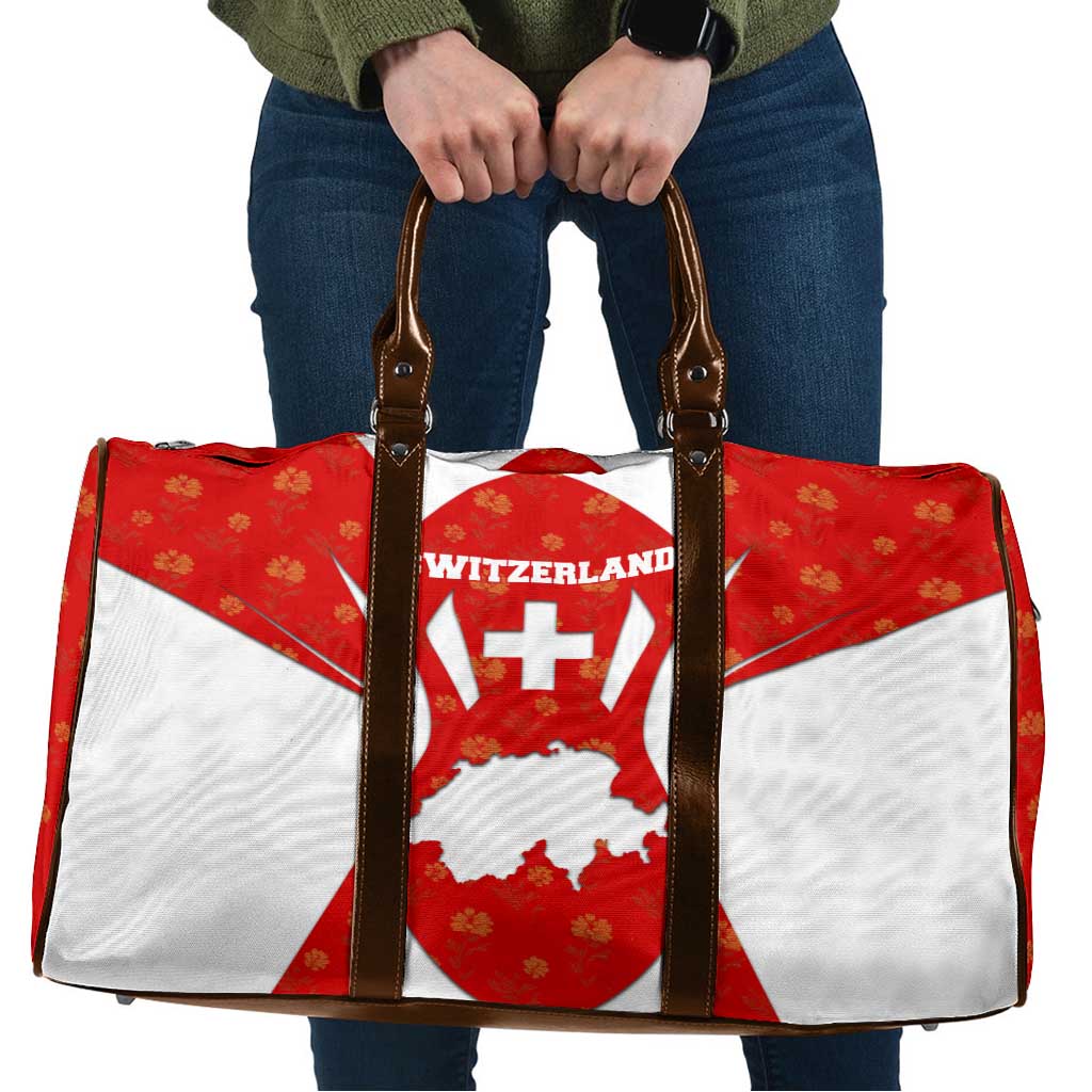 Switzerland Flag Travel Bag with Floral Pattern Red and White Sportswear - Wonder Print Shop