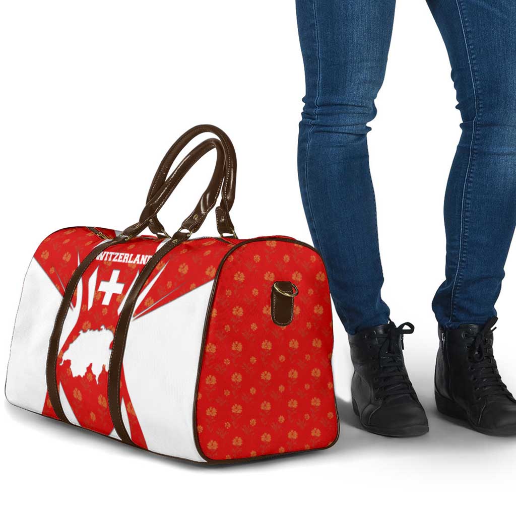 Switzerland Flag Travel Bag with Floral Pattern Red and White Sportswear - Wonder Print Shop