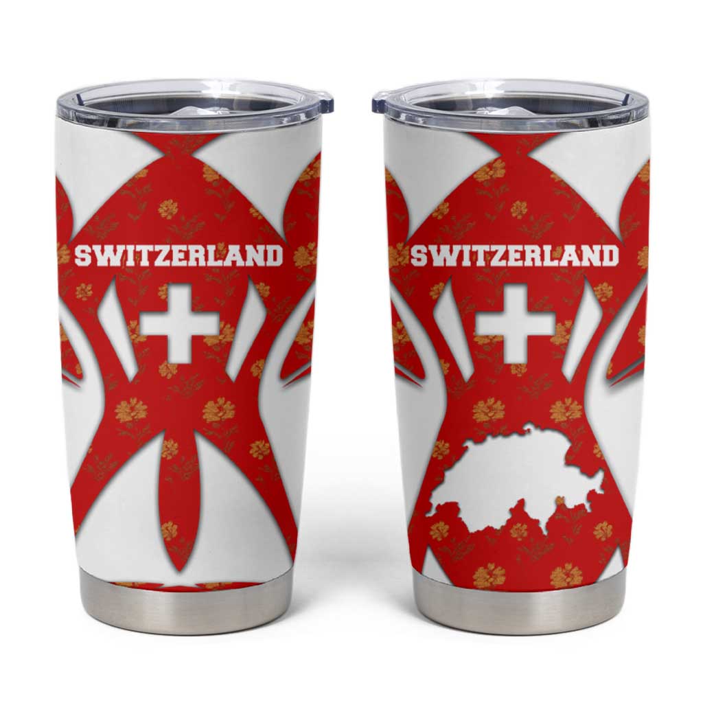 Switzerland Flag Tumbler Cup with Floral Pattern Red and White Sportswear - Wonder Print Shop