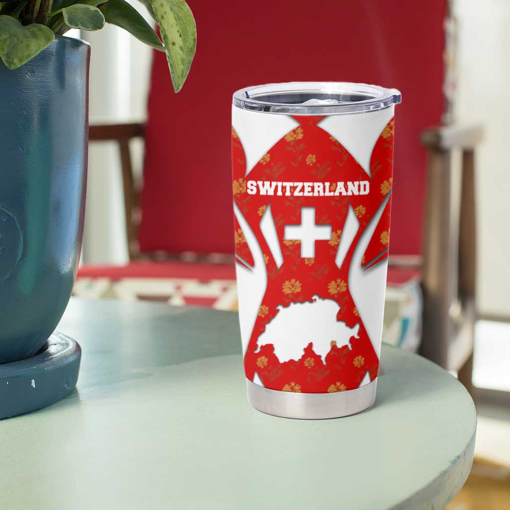 Switzerland Flag Tumbler Cup with Floral Pattern Red and White Sportswear - Wonder Print Shop