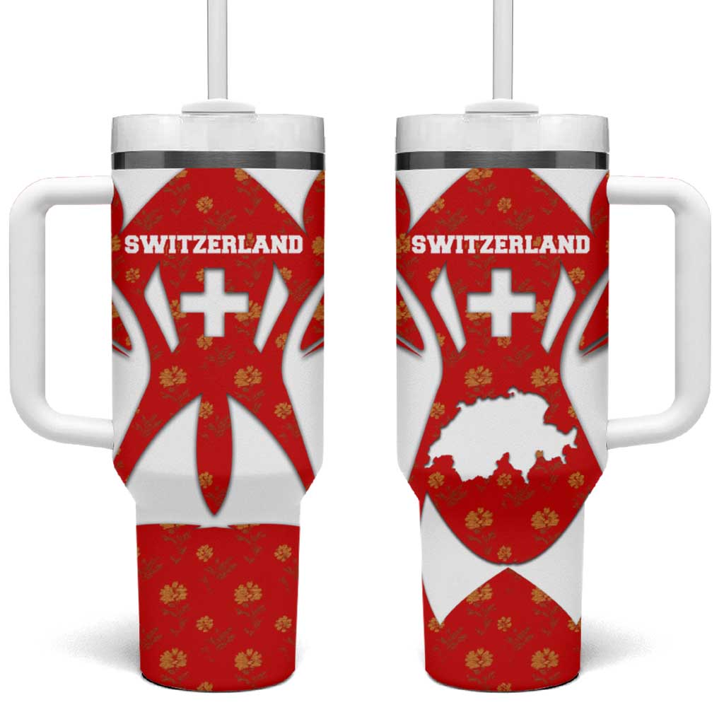 Switzerland Flag Tumbler With Handle with Floral Pattern Red and White Sportswear - Wonder Print Shop