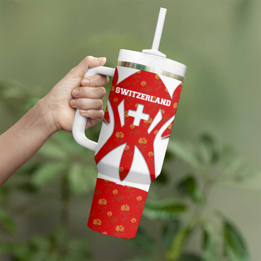 Switzerland Flag Tumbler With Handle with Floral Pattern Red and White Sportswear - Wonder Print Shop