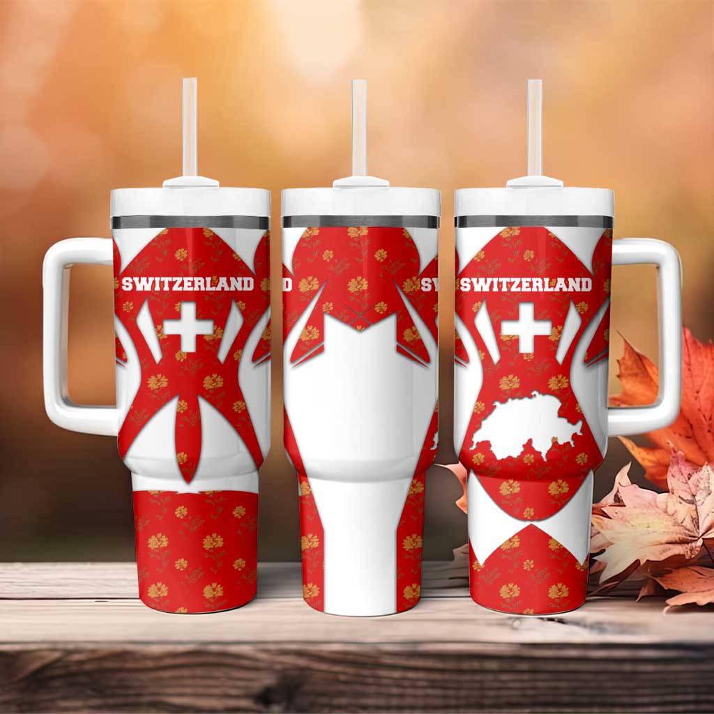 Switzerland Flag Tumbler With Handle with Floral Pattern Red and White Sportswear - Wonder Print Shop
