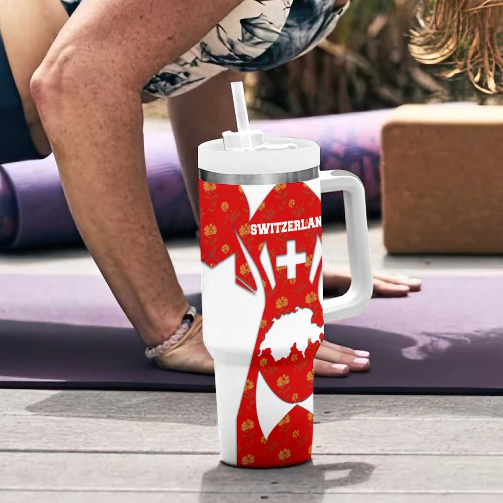 Switzerland Flag Tumbler With Handle with Floral Pattern Red and White Sportswear - Wonder Print Shop