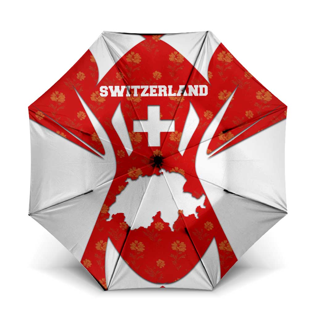 Switzerland Flag Umbrella with Floral Pattern Red and White Sportswear - Wonder Print Shop