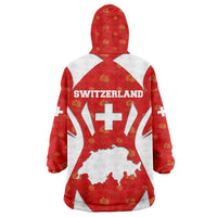Switzerland Flag Wearable Blanket Hoodie with Floral Pattern Red and White Sportswear - Wonder Print Shop