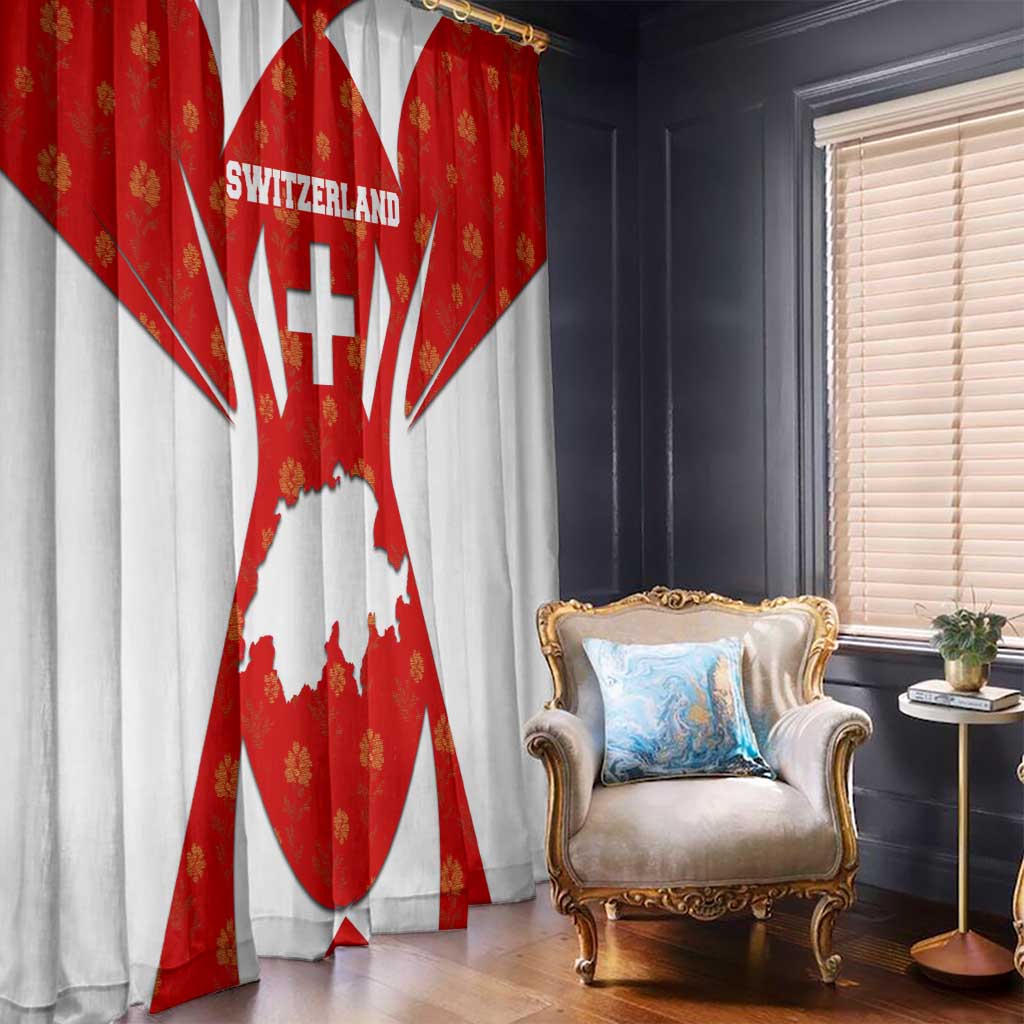 Switzerland Flag Window Curtain with Floral Pattern Red and White Sportswear - Wonder Print Shop