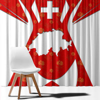 Switzerland Flag Window Curtain with Floral Pattern Red and White Sportswear - Wonder Print Shop