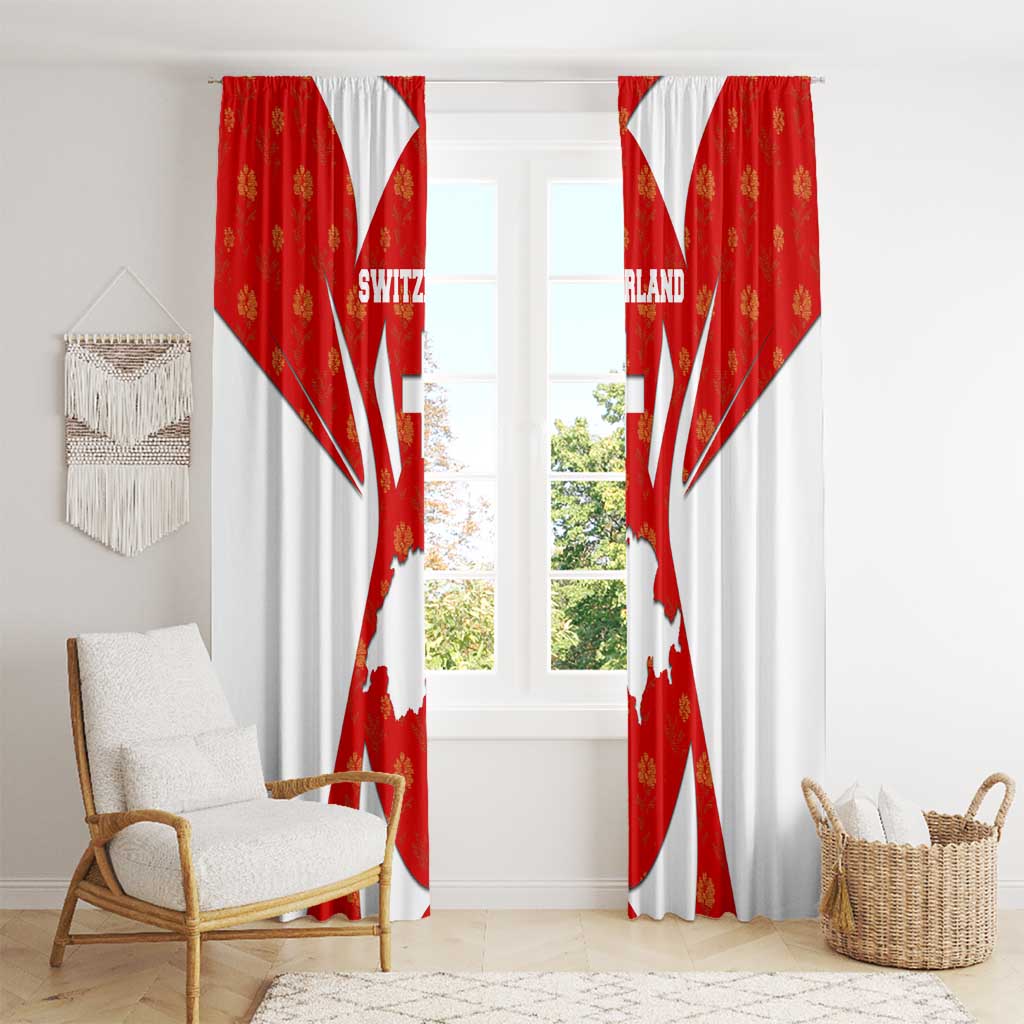 Switzerland Flag Window Curtain with Floral Pattern Red and White Sportswear - Wonder Print Shop