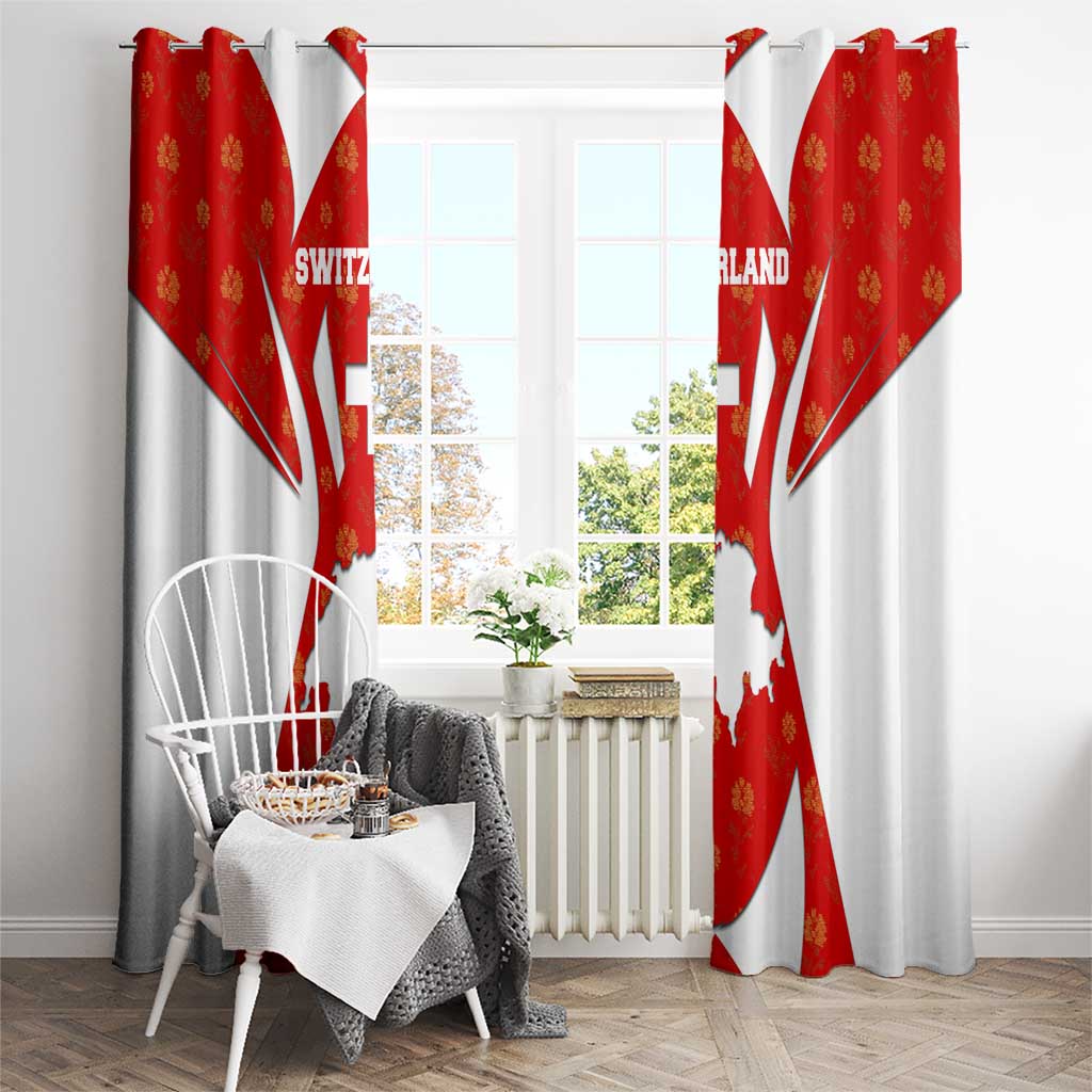 Switzerland Flag Window Curtain with Floral Pattern Red and White Sportswear - Wonder Print Shop