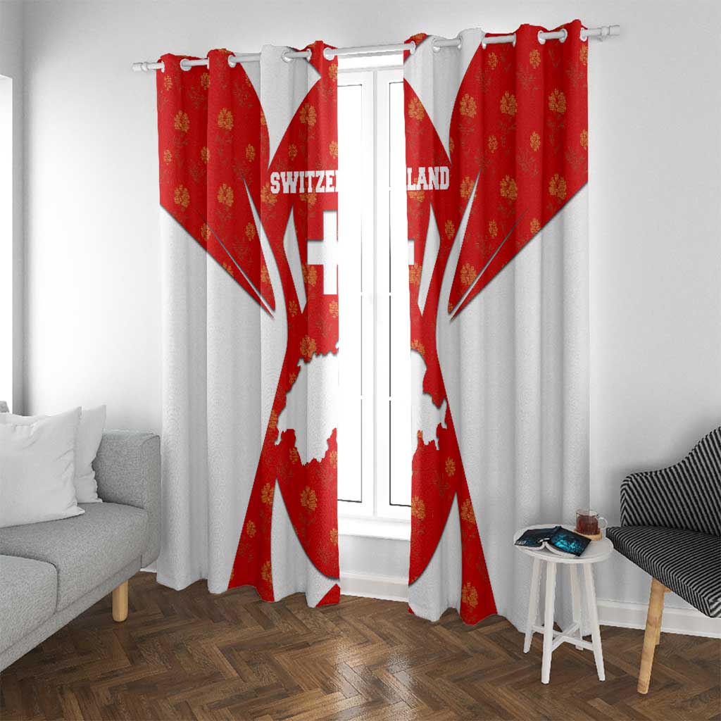 Switzerland Flag Window Curtain with Floral Pattern Red and White Sportswear - Wonder Print Shop