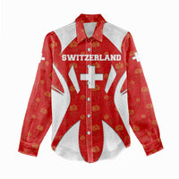 Switzerland Flag Women Casual Shirt with Floral Pattern Red and White Sportswear - Wonder Print Shop