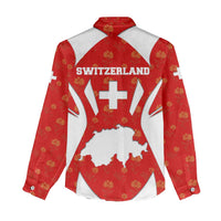 Switzerland Flag Women Casual Shirt with Floral Pattern Red and White Sportswear - Wonder Print Shop