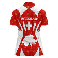 Switzerland Flag Women Polo Shirt with Floral Pattern Red and White Sportswear - Wonder Print Shop