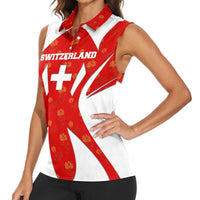 Switzerland Flag Women Sleeveless Polo Shirt with Floral Pattern Red and White Sportswear - Wonder Print Shop