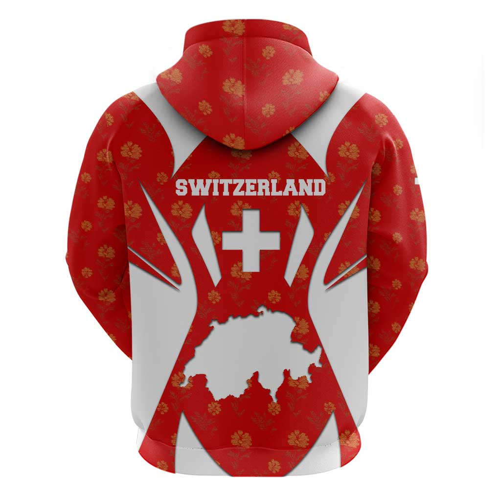 Switzerland Flag Zip Hoodie with Floral Pattern Red and White Sportswear - Wonder Print Shop