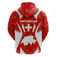 Switzerland Flag Zip Hoodie with Floral Pattern Red and White Sportswear - Wonder Print Shop