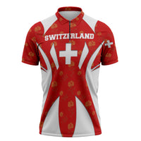 Switzerland Flag Zipper Polo Shirt with Floral Pattern Red and White Sportswear - Wonder Print Shop