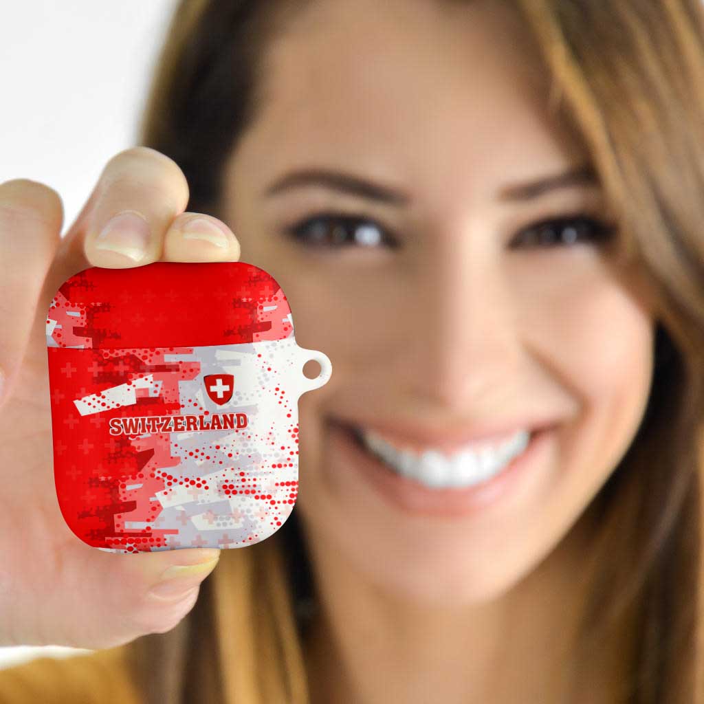 Switzerland Flag AirPods Case with Camo Red White Sportswear with Swiss Cross Shield - Wonder Print Shop