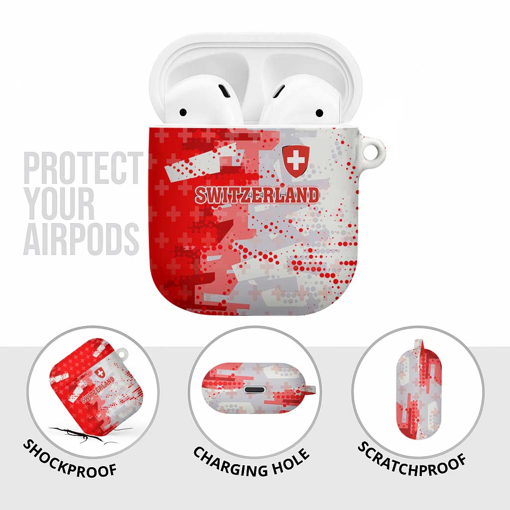 Switzerland Flag AirPods Case with Camo Red White Sportswear with Swiss Cross Shield - Wonder Print Shop
