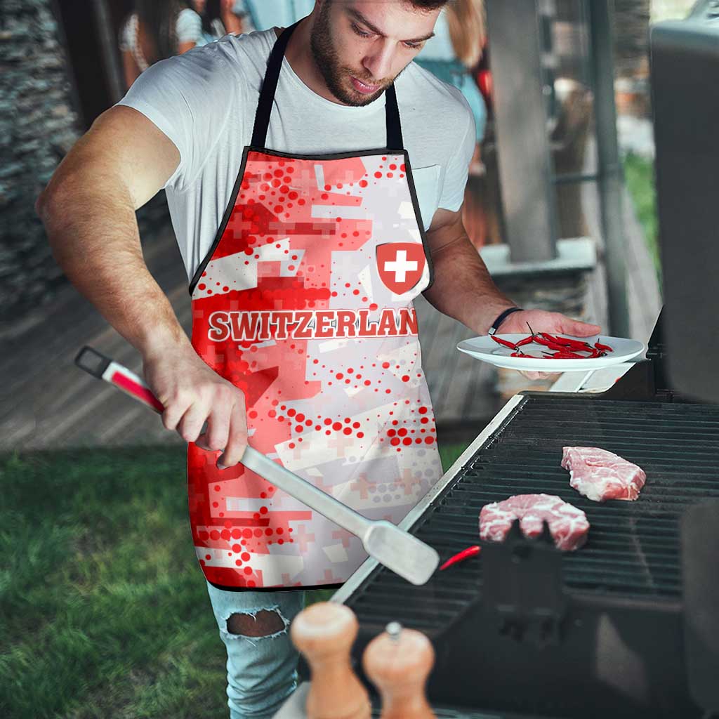 Switzerland Flag Apron with Camo Red White Sportswear with Swiss Cross Shield - Wonder Print Shop