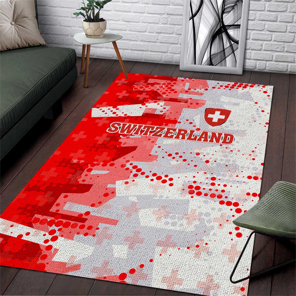 Switzerland Flag Area Rug with Camo Red White Sportswear with Swiss Cross Shield - Wonder Print Shop