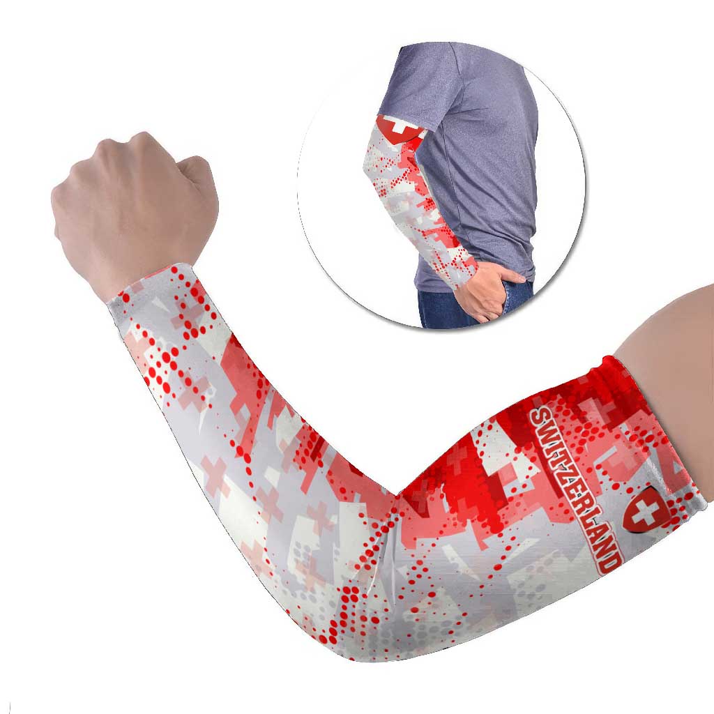 Switzerland Flag Arm Sleeves with Camo Red White Sportswear with Swiss Cross Shield - Wonder Print Shop
