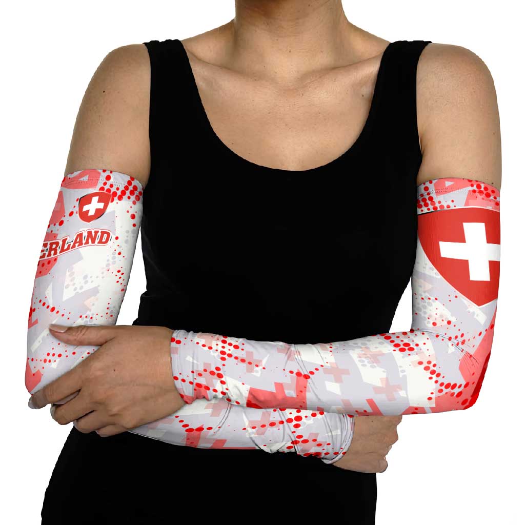 Switzerland Flag Arm Sleeves with Camo Red White Sportswear with Swiss Cross Shield - Wonder Print Shop
