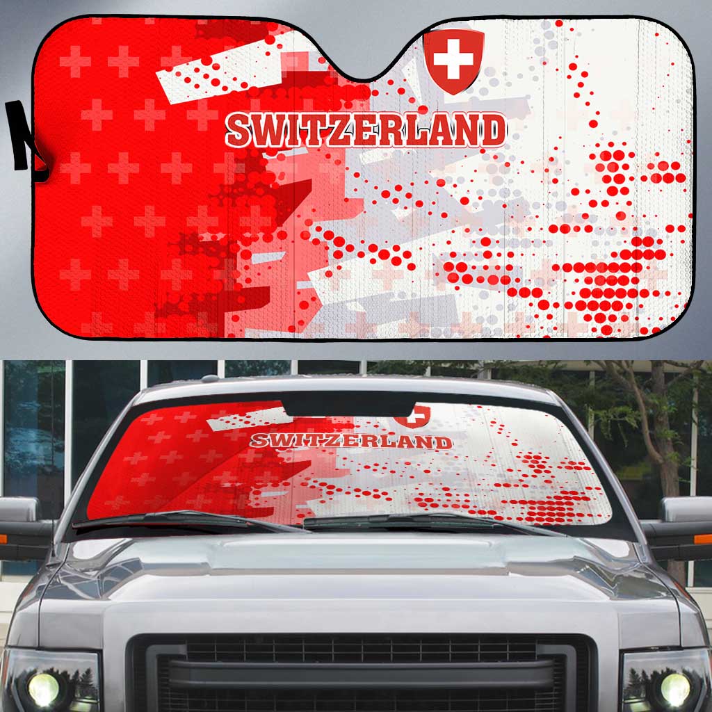 Switzerland Flag Auto Sun Shade with Camo Red White Sportswear with Swiss Cross Shield - Wonder Print Shop