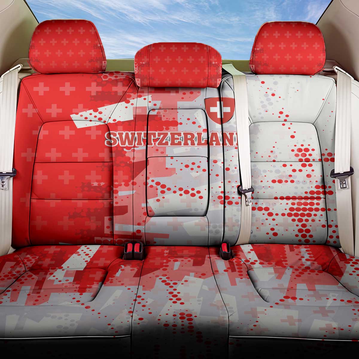 Switzerland Flag Back Car Seat Cover with Camo Red White Sportswear with Swiss Cross Shield - Wonder Print Shop