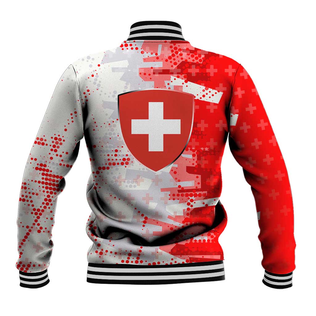 Switzerland Flag Baseball Jacket with Camo Red White Sportswear with Swiss Cross Shield - Wonder Print Shop