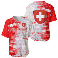 Switzerland Flag Baseball Jersey with Camo Red White Sportswear with Swiss Cross Shield - Wonder Print Shop