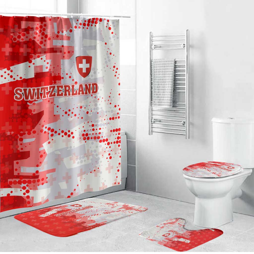 Switzerland Flag Bathroom Set with Camo Red White Sportswear with Swiss Cross Shield - Wonder Print Shop