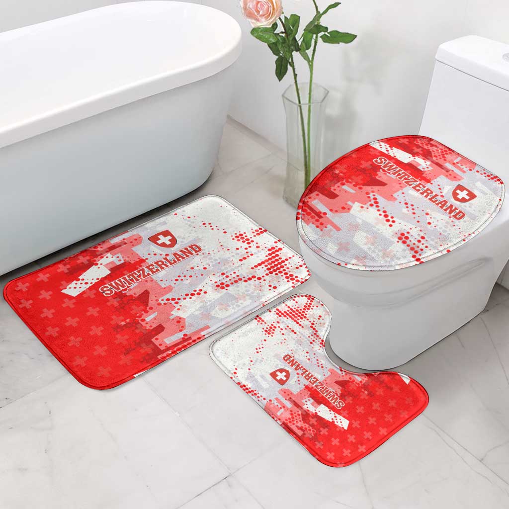 Switzerland Flag Bathroom Set with Camo Red White Sportswear with Swiss Cross Shield - Wonder Print Shop