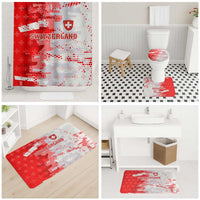 Switzerland Flag Bathroom Set with Camo Red White Sportswear with Swiss Cross Shield - Wonder Print Shop