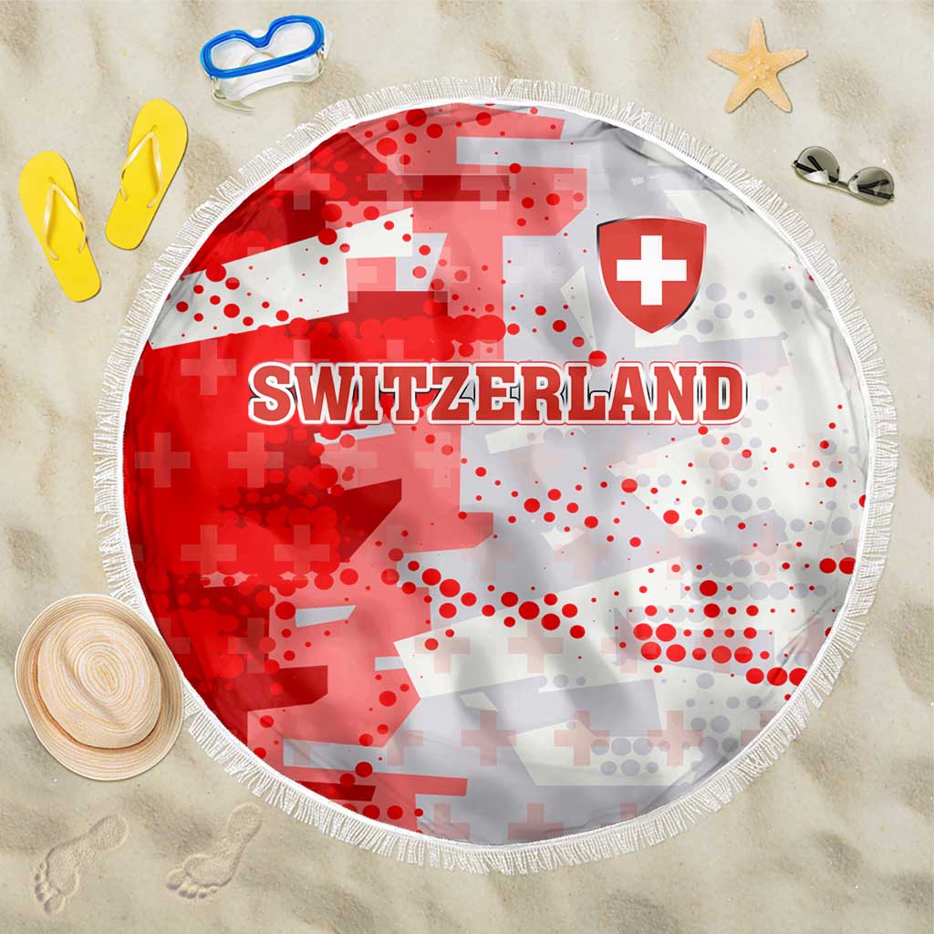 Switzerland Flag Beach Blanket with Camo Red White Sportswear with Swiss Cross Shield - Wonder Print Shop