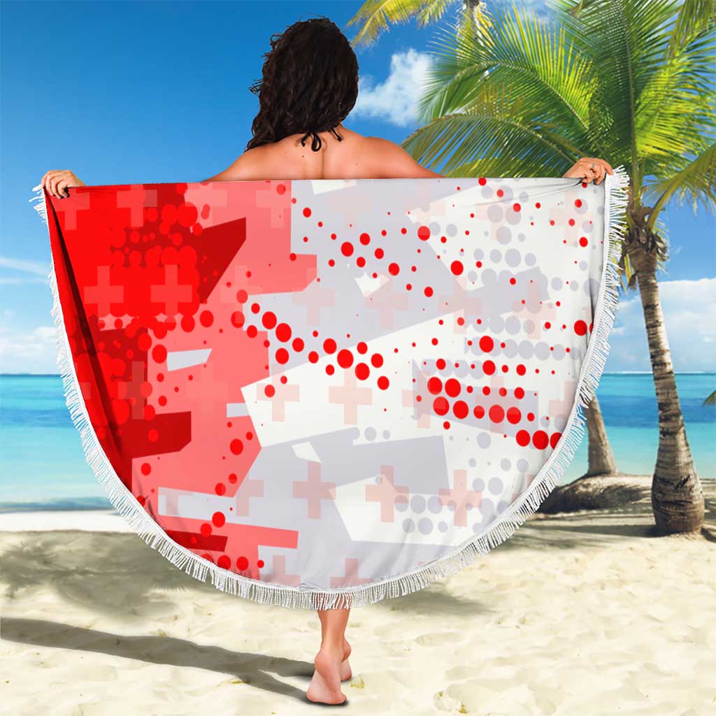 Switzerland Flag Beach Blanket with Camo Red White Sportswear with Swiss Cross Shield - Wonder Print Shop