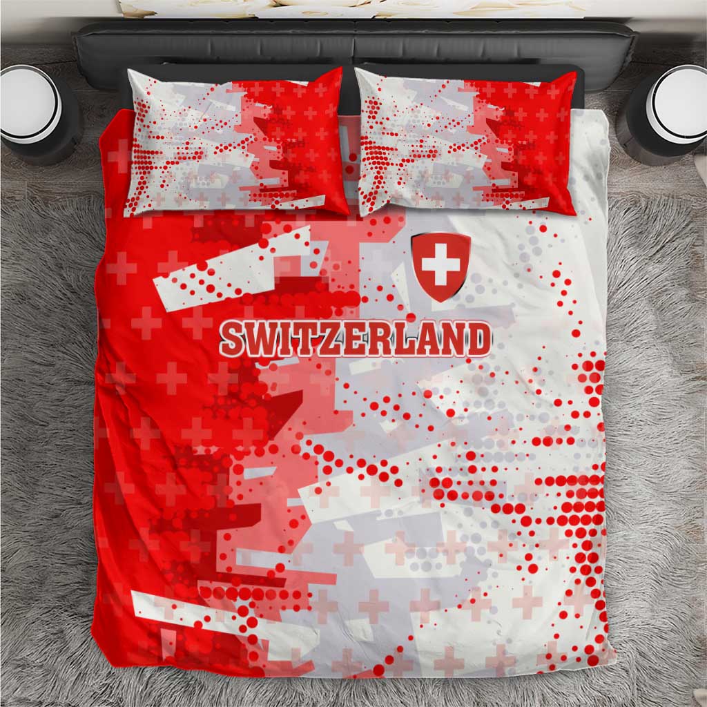 Switzerland Flag Bedding Set with Camo Red White Sportswear with Swiss Cross Shield - Wonder Print Shop