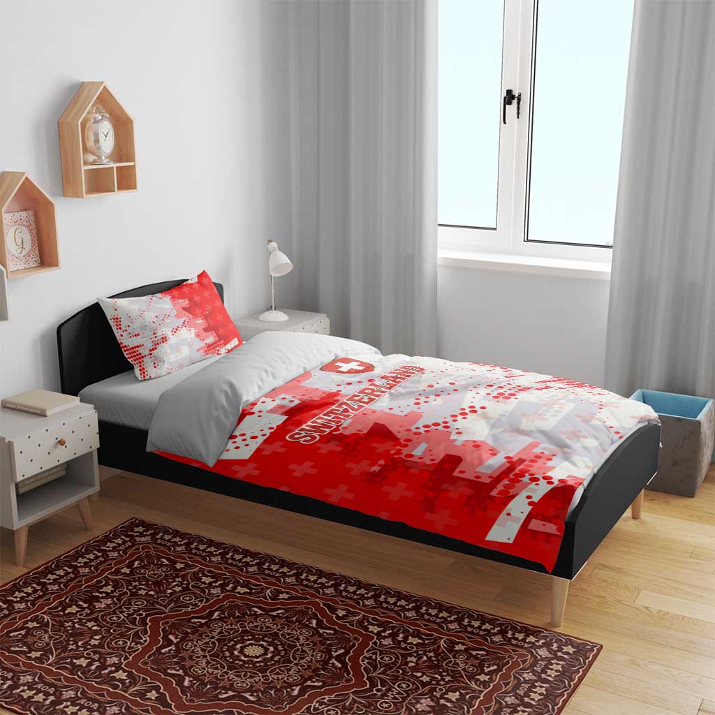 Switzerland Flag Bedding Set with Camo Red White Sportswear with Swiss Cross Shield - Wonder Print Shop