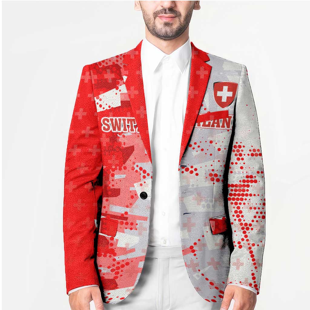 Switzerland Flag Blazer with Camo Red White Sportswear with Swiss Cross Shield - Wonder Print Shop